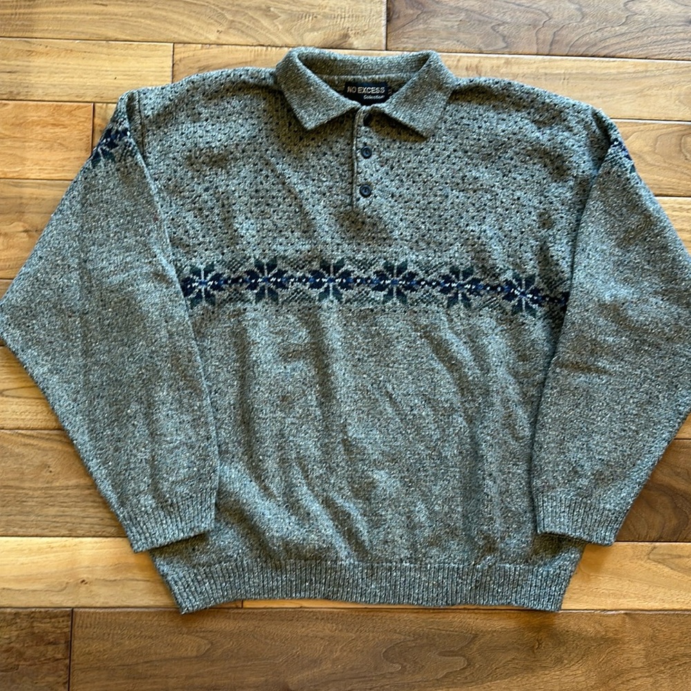 Vtg No Excess polo fair isle sweater